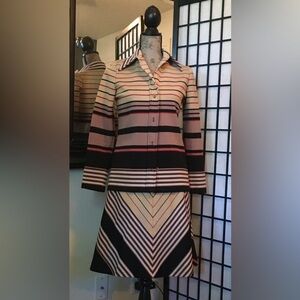 Chic Striped Skirt Set in Black, Cream, and red